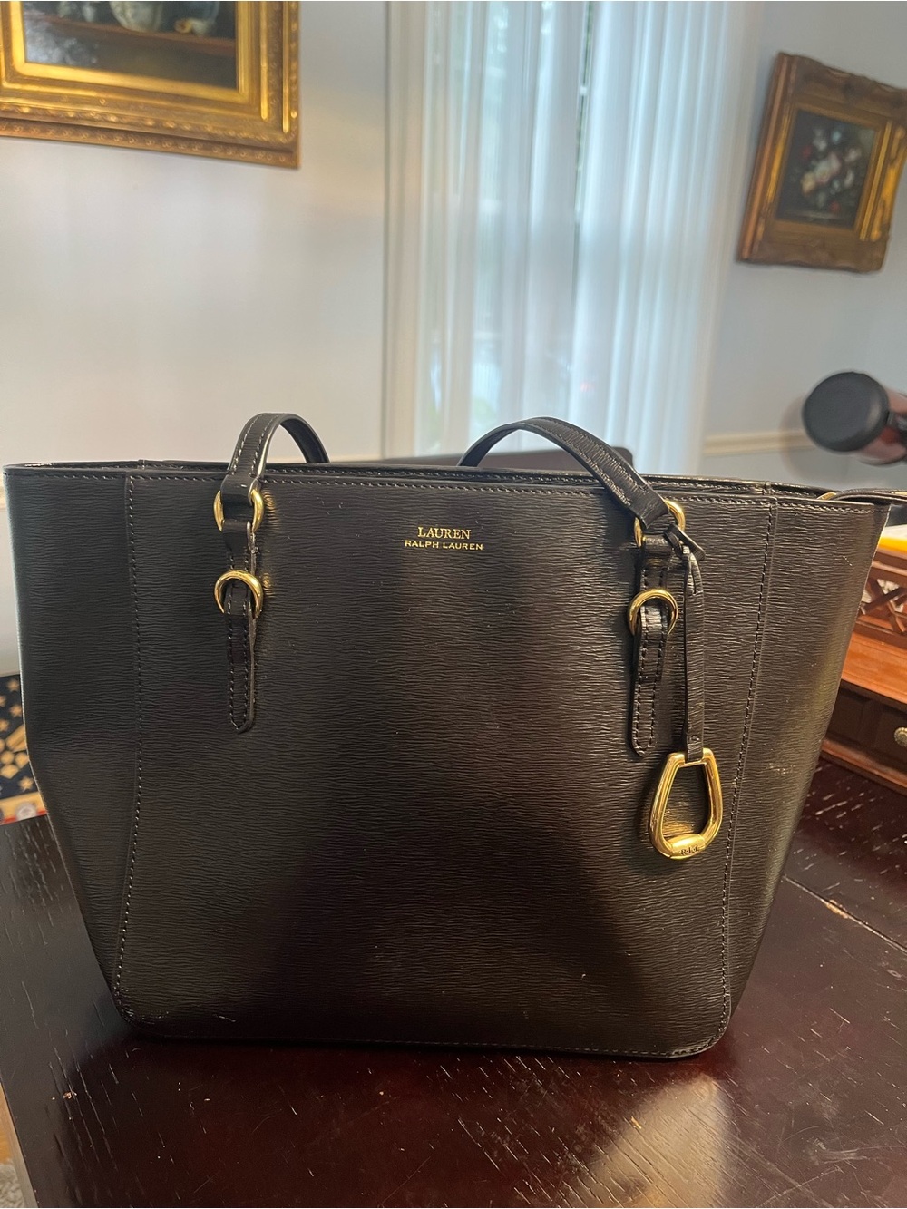 Ralph Lauren Saffiano Leather Shopper Black Tote